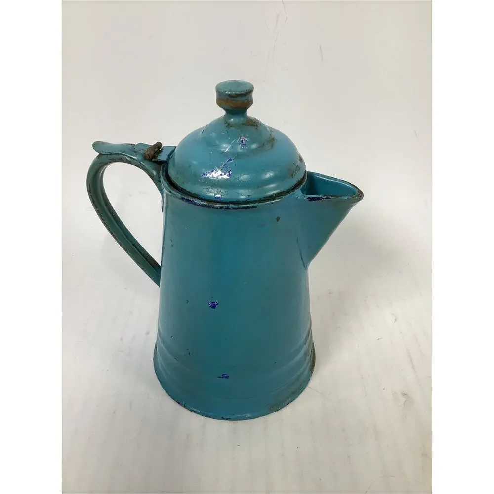 Antique French Or Belgian Floral Enamelware Coffee Pot